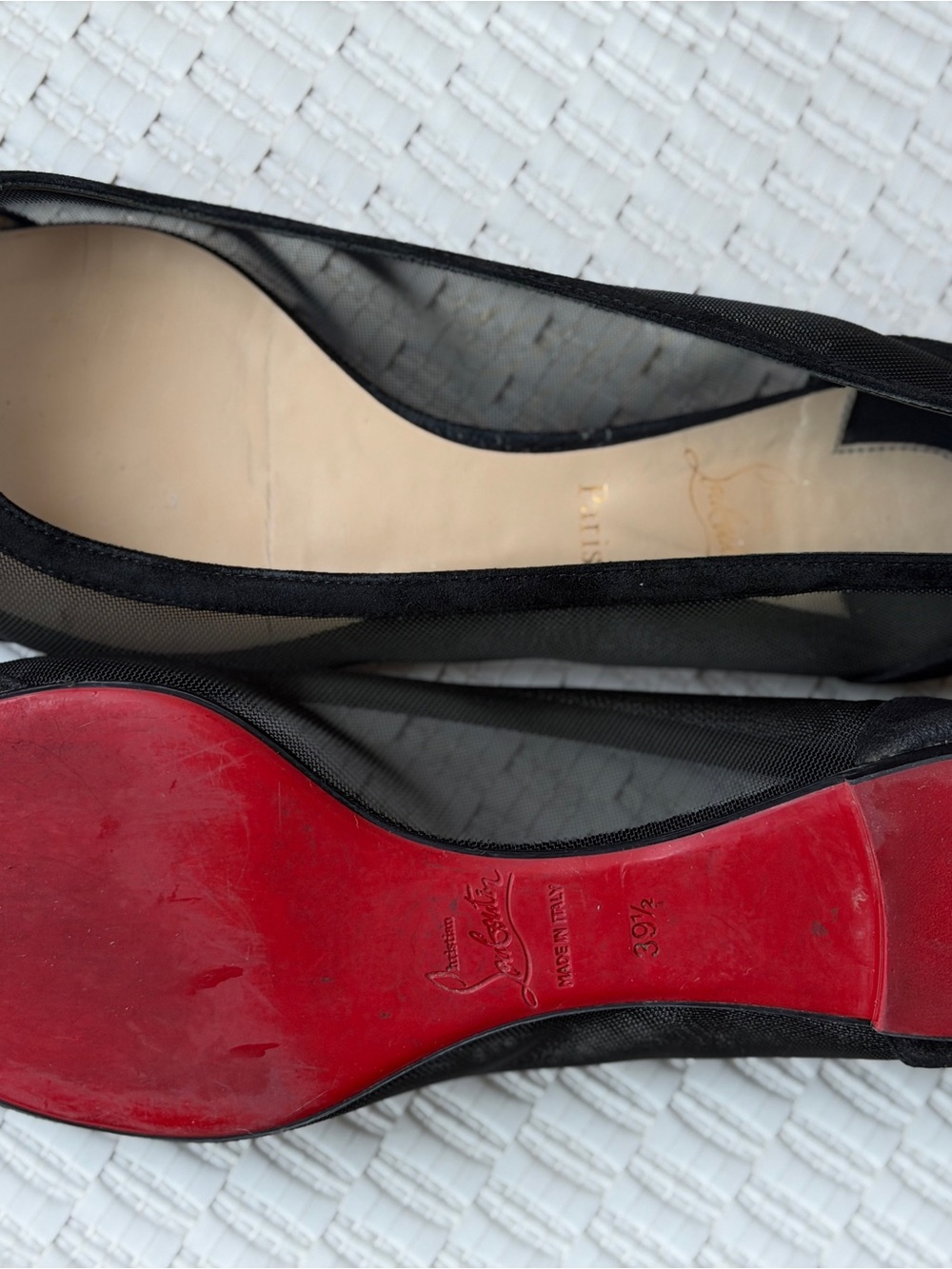 Christian Louboutin Black Mesh Pointed-Toe Flats - Black